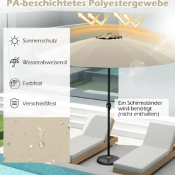 Sonnenschirm 258 cm Gartenschirm mit Kurbel zum Öffnen/Schließen beidseitig um 35° knickbar Beige