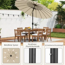Sonnenschirm 258 cm Gartenschirm mit Kurbel zum Öffnen/Schließen beidseitig um 35° knickbar Beige