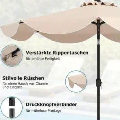Sonnenschirm 270 cm Gartenschirm mit Kurbel & Neigefunktion Balkonschirm mit 8 Metallrippen Beige/Grau