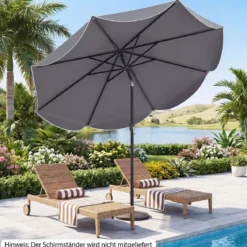 Sonnenschirm 270 cm Gartenschirm mit Kurbel & Neigefunktion Balkonschirm mit 8 Metallrippen Beige/Grau