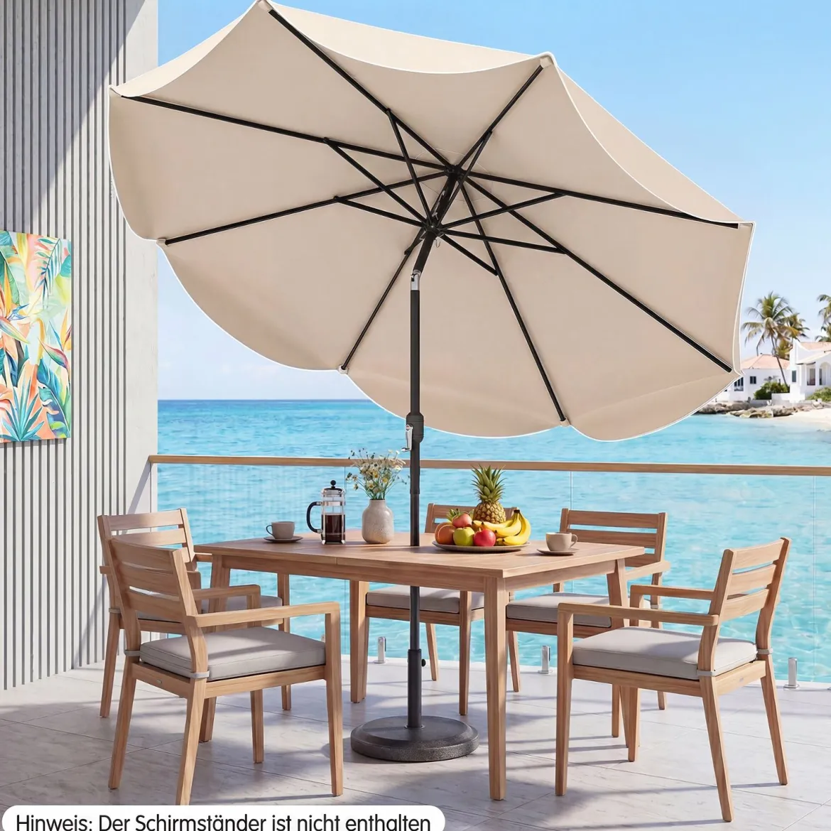 Sonnenschirm 270 cm Gartenschirm mit Kurbel & Neigefunktion Balkonschirm mit 8 Metallrippen Beige/Grau