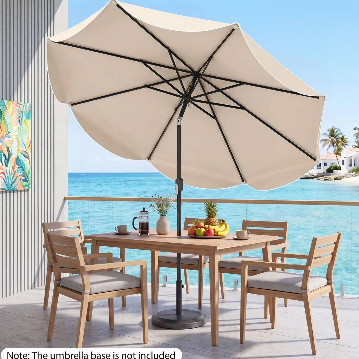 Sonnenschirm 270 cm Gartenschirm mit Kurbel & Neigefunktion Balkonschirm mit 8 Metallrippen Beige/Grau