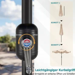 Sonnenschirm 270 cm Gartenschirm mit Kurbel & Neigefunktion Balkonschirm mit 8 Metallrippen Beige/Grau