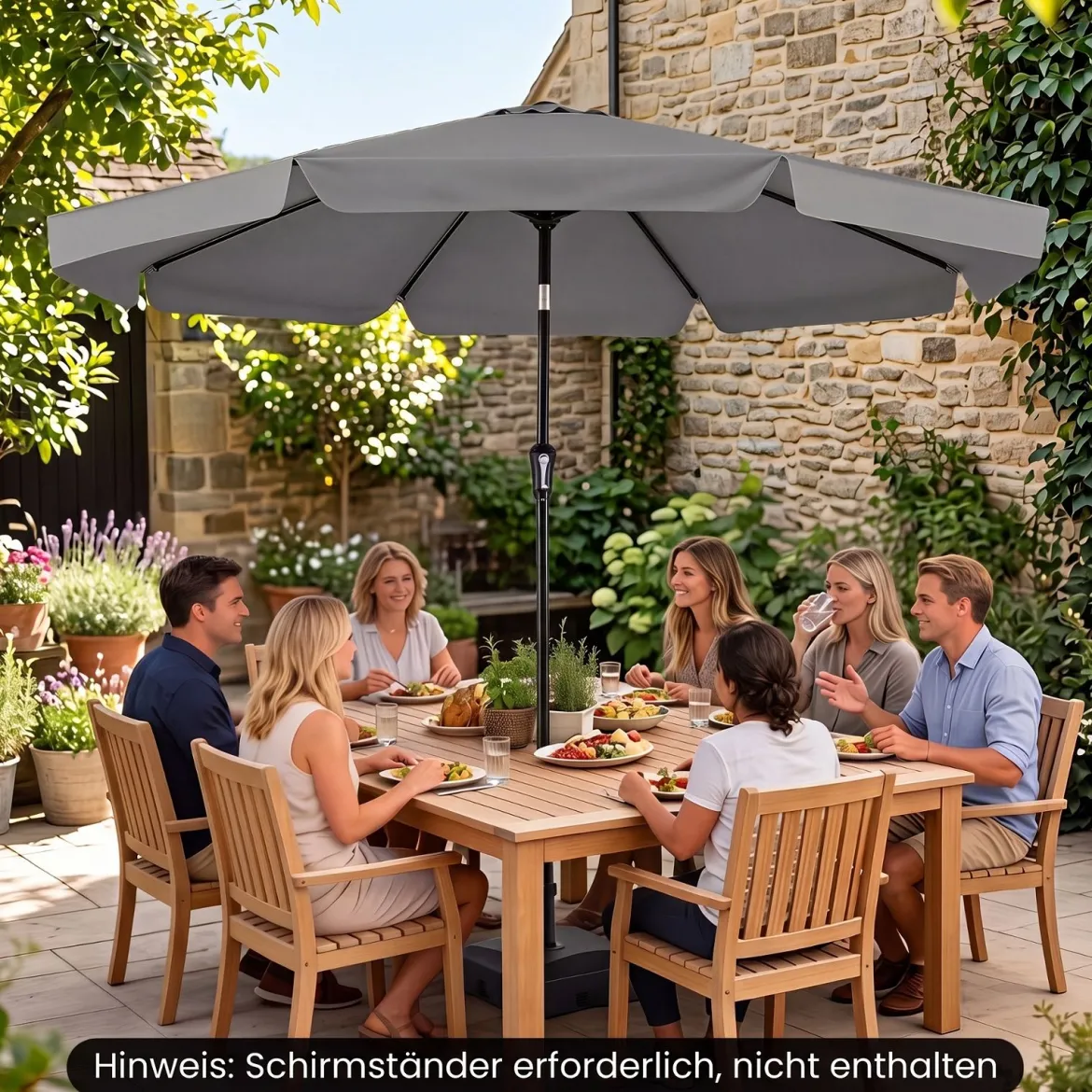 Sonnenschirm 300cm Neigbarer Gartenschirm mit Stabiler Metallstange 8 Streben Kurbel