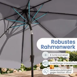 Sonnenschirm 300cm Neigbarer Gartenschirm mit Stabiler Metallstange 8 Streben Kurbel