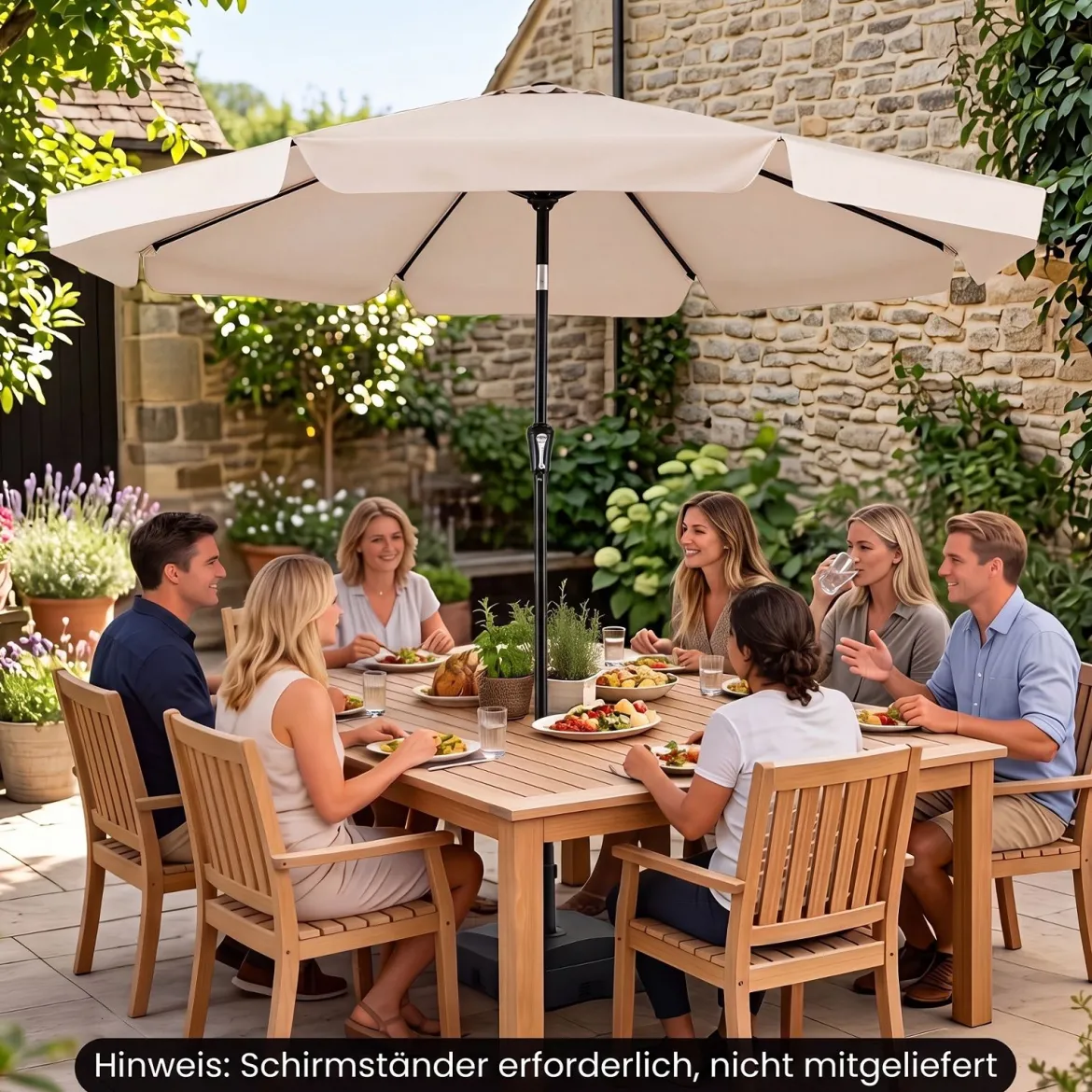 Sonnenschirm 300cm Neigbarer Gartenschirm mit Stabiler Metallstange 8 Streben Kurbel