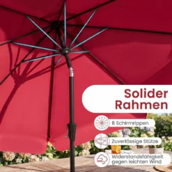 Sonnenschirm 300cm Neigbarer Gartenschirm mit Stabiler Metallstange 8 Streben Kurbel