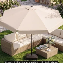 Sonnenschirm 300cm Neigbarer Gartenschirm mit Stabiler Metallstange 8 Streben Kurbel