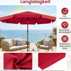 Sonnenschirm 300cm Neigbarer Gartenschirm mit Stabiler Metallstange 8 Streben Kurbel