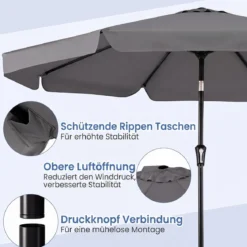 Sonnenschirm 300cm Neigbarer Gartenschirm mit Stabiler Metallstange 8 Streben Kurbel