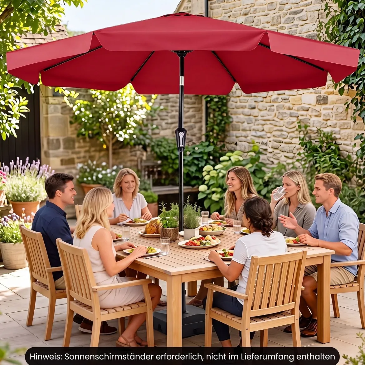 Sonnenschirm 300cm Neigbarer Gartenschirm mit Stabiler Metallstange 8 Streben Kurbel