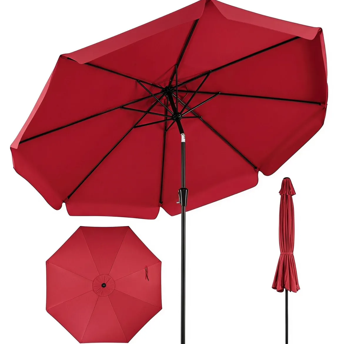 Sonnenschirm 300cm Neigbarer Gartenschirm mit Stabiler Metallstange 8 Streben Kurbel