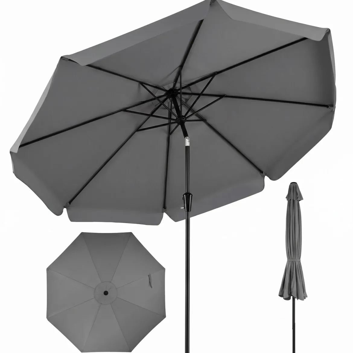 Sonnenschirm 300cm Neigbarer Gartenschirm mit Stabiler Metallstange 8 Streben Kurbel