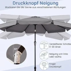 Sonnenschirm 300cm Neigbarer Gartenschirm mit Stabiler Metallstange 8 Streben Kurbel