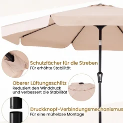 Sonnenschirm 300cm Neigbarer Gartenschirm mit Stabiler Metallstange 8 Streben Kurbel