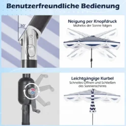 Sonnenschirm Ø 278 cm Strandschirm Neigbar mit Kurbel Balkonschirm mit Fransen Gartenschirm