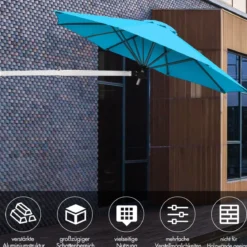 Sonnenschirm für die Wand Wandschirm kippbar Balkonschirm mit verstellbarer Aluminiumstange Ø 250 cm Türkis
