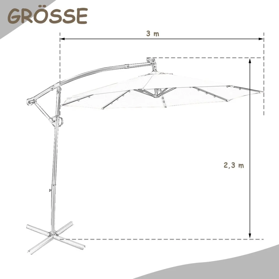 Sonnenschirm mit LED-Solar-Beleuchtung Drehbar Ampelschirm für Garten Ø 300 cm Braun