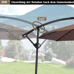 Sonnenschirm mit LED-Solar-Beleuchtung Drehbar Ampelschirm für Garten Ø 300 cm Braun