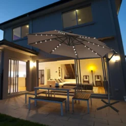 Sonnenschirm mit LED-Solar-Beleuchtung Drehbar Ampelschirm für Garten Ø 300 cm Braun