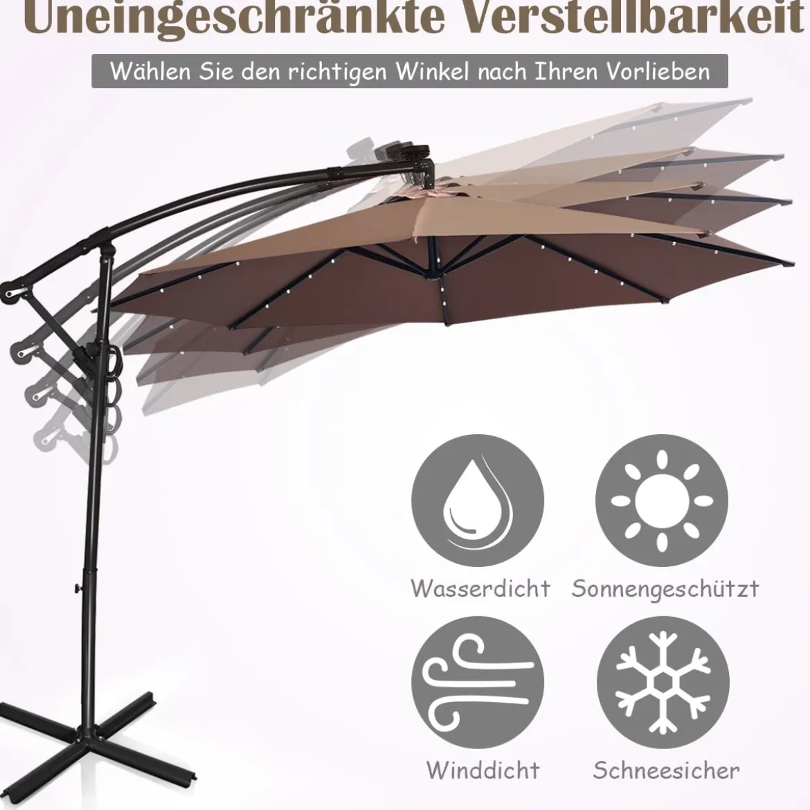Sonnenschirm mit LED-Solar-Beleuchtung Drehbar Ampelschirm für Garten Ø 300 cm Braun