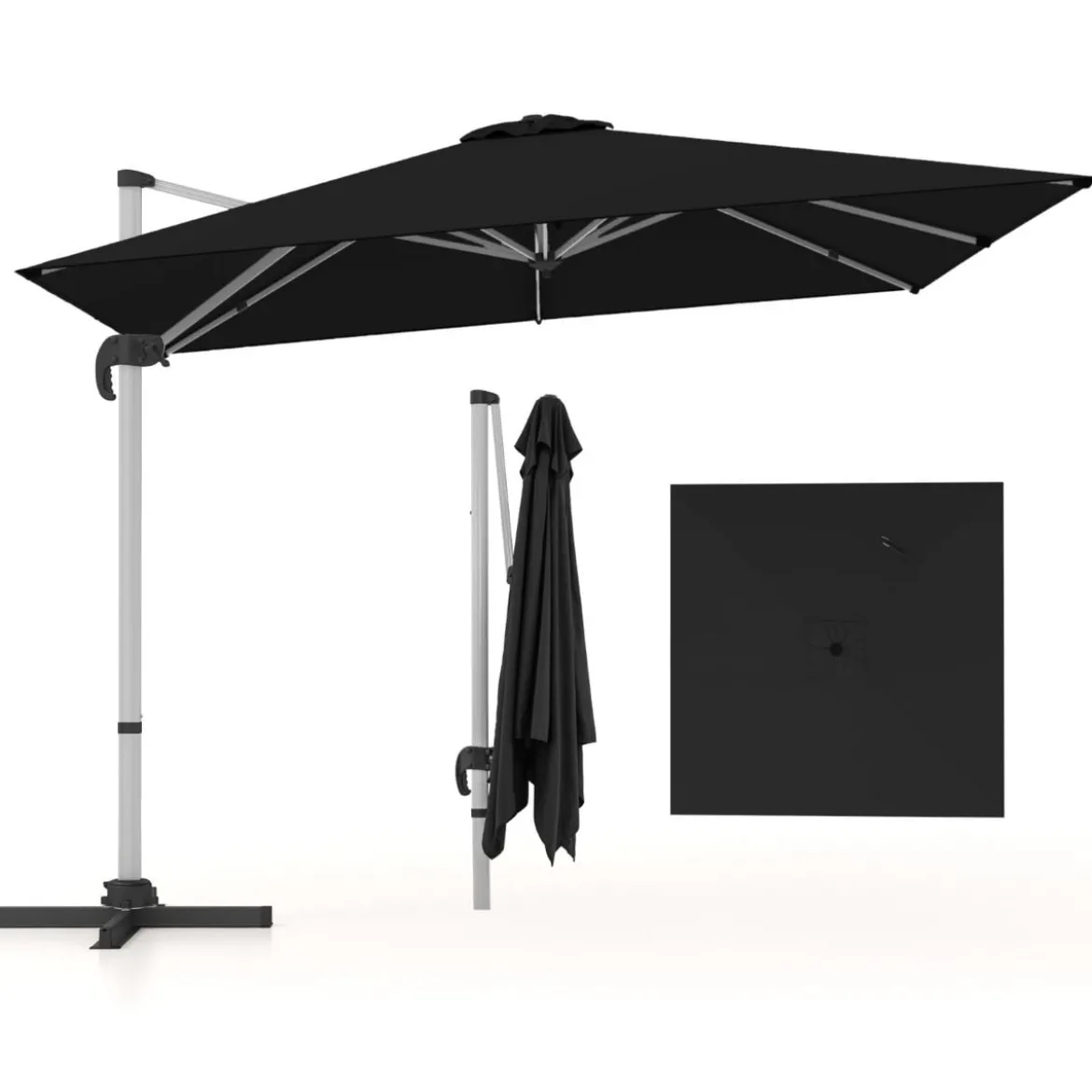 Sonnenschirm rechteckig 300 x 300 cm großer Ampelschirm mit Kurbel Schwarz