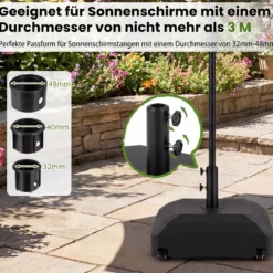 Sonnenschirmständer auf Rollen Schirmständer Befüllbar bis 68kg für Schirmstange 32/38/48 mm