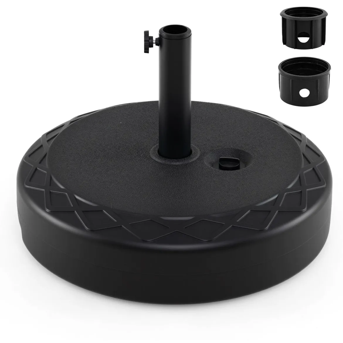 Sonnenschirmständer aus HDPE Runder Sonnenschirmfuß mit Griff für Schirmstiel 39-49 mm Schwarz