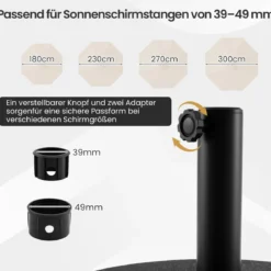 Sonnenschirmständer aus HDPE Runder Sonnenschirmfuß mit Griff für Schirmstiel 39-49 mm Schwarz