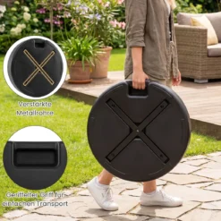Sonnenschirmständer aus HDPE Runder Sonnenschirmfuß mit Griff für Schirmstiel 39-49 mm Schwarz