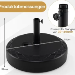Sonnenschirmständer aus HDPE Runder Sonnenschirmfuß mit Griff für Schirmstiel 39-49 mm Schwarz