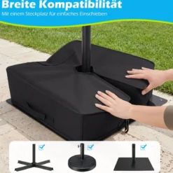 Sonnenschirmständer 40 kg Befüllbar mit Sand Tragbarer Schirmständer Sonnenschirmfuß Schwarz