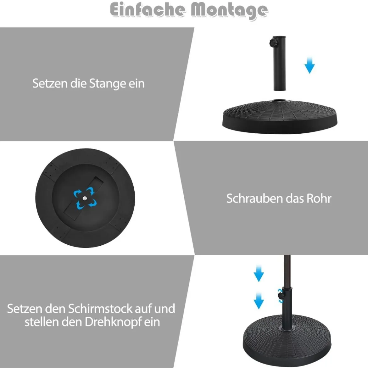 Sonnenschirmständer 22 kg Schirmständer aus Kunstharz in Rattanoptik 52 x 36 cm Schwarz