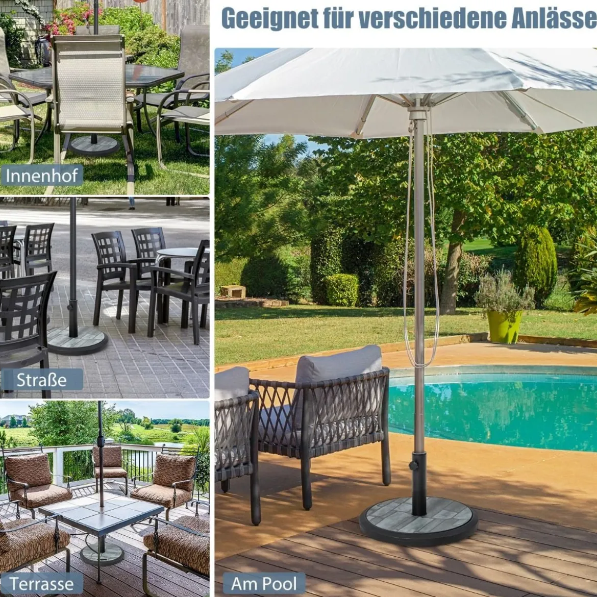 Sonnenschirmständer 15 kg Schirmständer für Schirmstangen von 35/38/48 mm