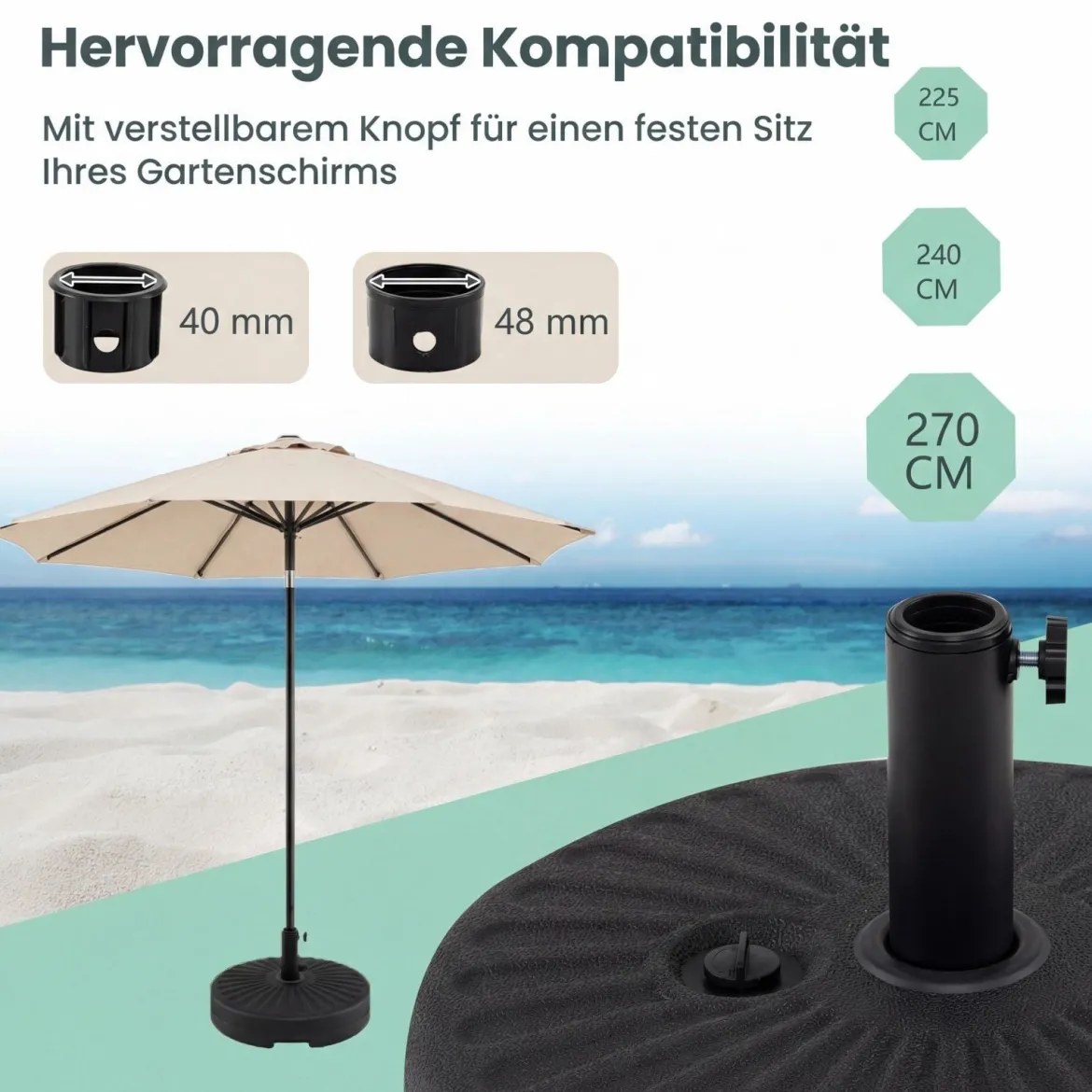 Sonnenschirmständer 22 Liter / 25 kg Befüllbar Schirmständer für Schirmstangen von 38 / 48 mm