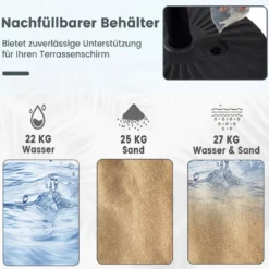 Sonnenschirmständer 22 Liter / 25 kg Befüllbar Schirmständer für Schirmstangen von 38 / 48 mm