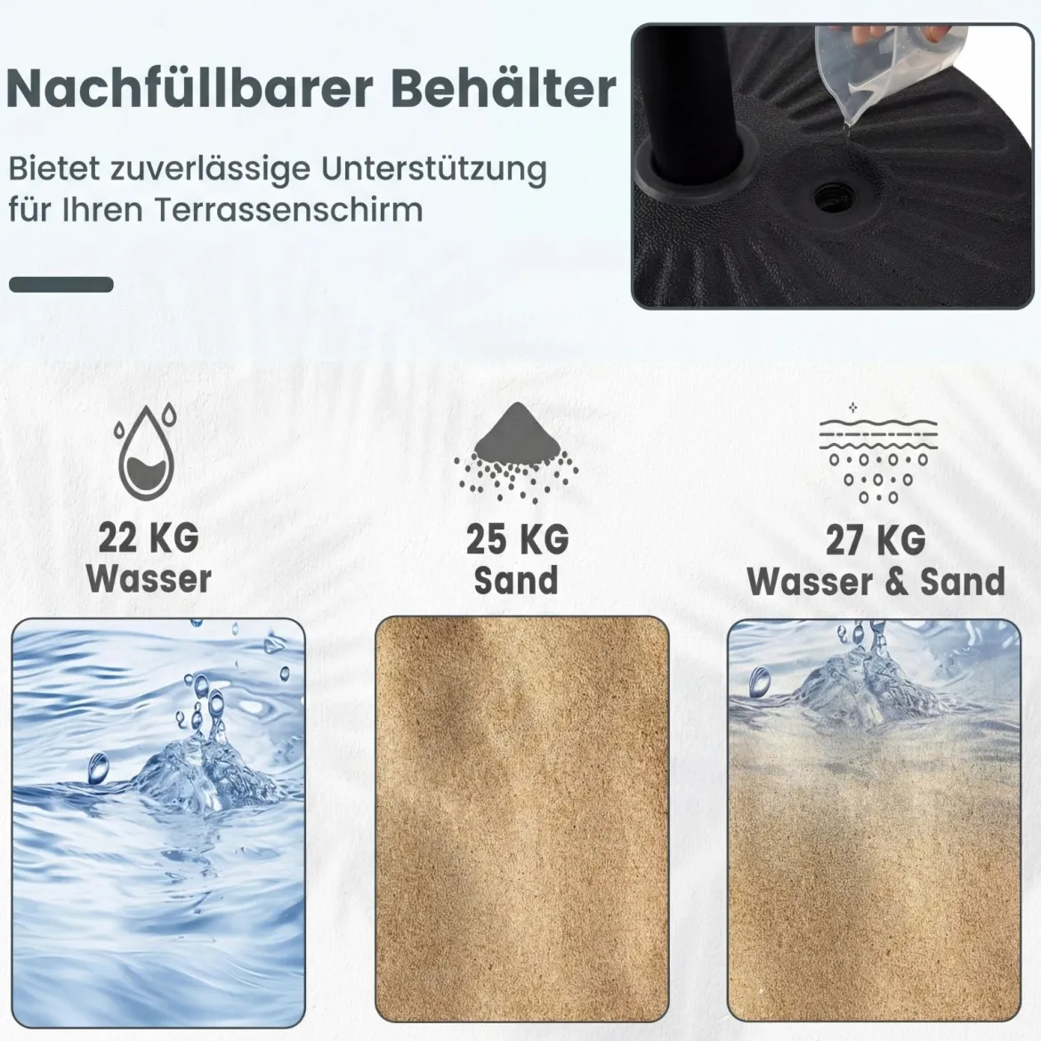 Sonnenschirmständer 22 Liter / 25 kg Befüllbar Schirmständer für Schirmstangen von 38 / 48 mm