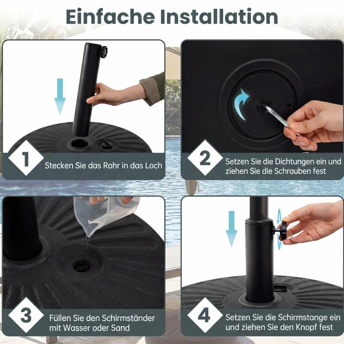 Sonnenschirmständer 22 Liter / 25 kg Befüllbar Schirmständer für Schirmstangen von 38 / 48 mm