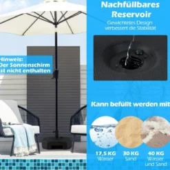 Sonnenschirmständer 17,5 Liter / 30 kg befüllbar mit Wasser oder Sand Schirmständer für Schirmstangen von 38/48 mm