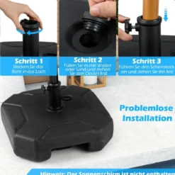Sonnenschirmständer 17,5 Liter / 30 kg befüllbar mit Wasser oder Sand Schirmständer für Schirmstangen von 38/48 mm