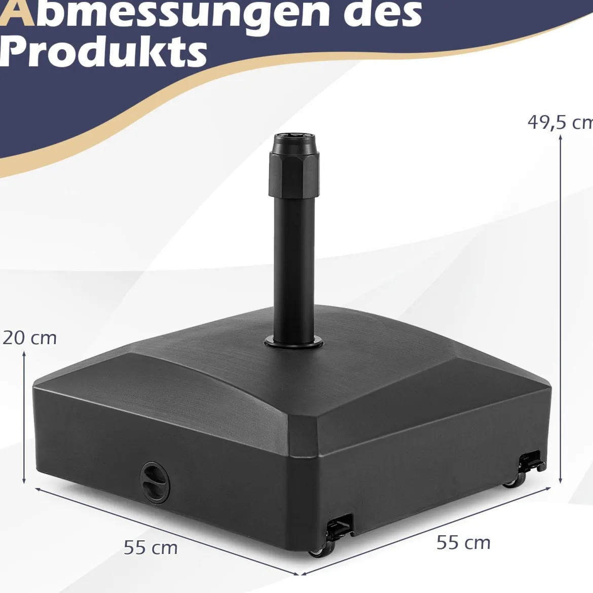 Sonnenschirmständer mit Rollen Befüllbar bis 80kg für 36 / 38 / 48 mm Schirme Schwarz