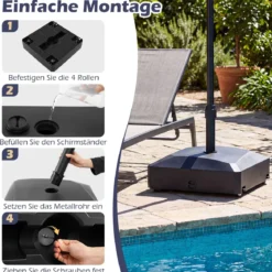 Sonnenschirmständer mit Rollen Befüllbar bis 80kg für 36 / 38 / 48 mm Schirme Schwarz