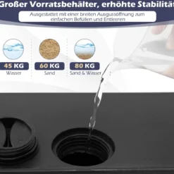 Sonnenschirmständer mit Rollen Befüllbar bis 80kg für 36 / 38 / 48 mm Schirme Schwarz