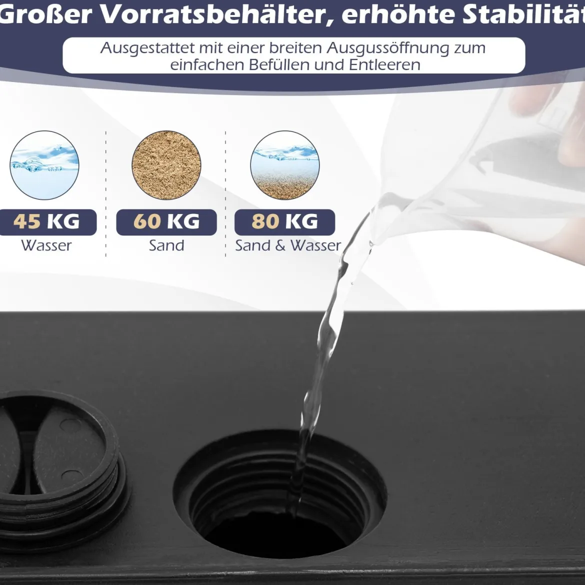 Sonnenschirmständer mit Rollen Befüllbar bis 80kg für 36 / 38 / 48 mm Schirme Schwarz