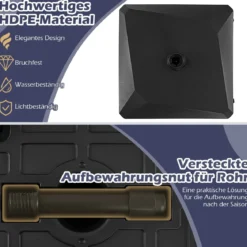 Sonnenschirmständer mit Rollen Befüllbar bis 80kg für 36 / 38 / 48 mm Schirme Schwarz