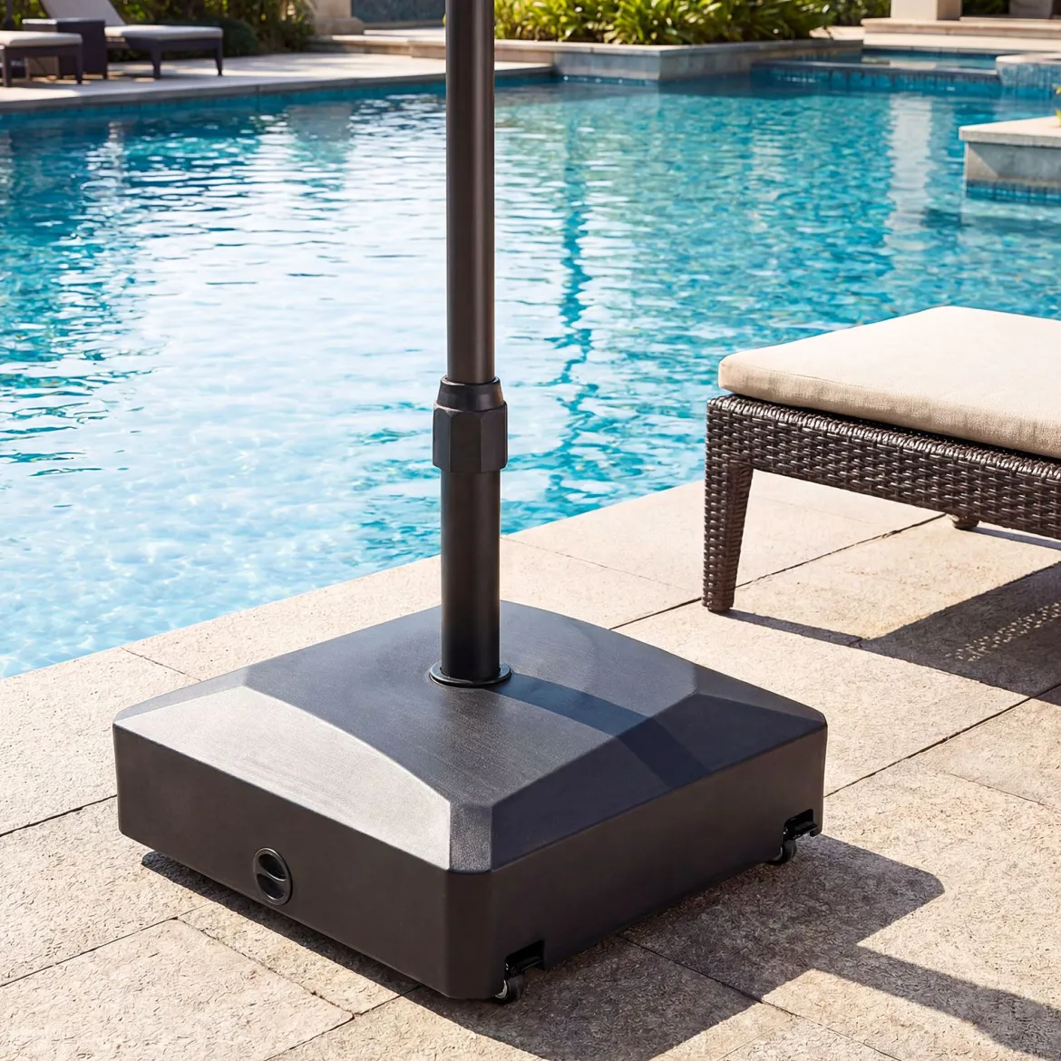 Sonnenschirmständer mit Rollen Befüllbar bis 80kg für 36 / 38 / 48 mm Schirme Schwarz