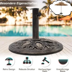 Sonnenschirmständer stabiler Schirmständer aus robustem Gusseisen für 38 mm bis 48 mm Gestänge