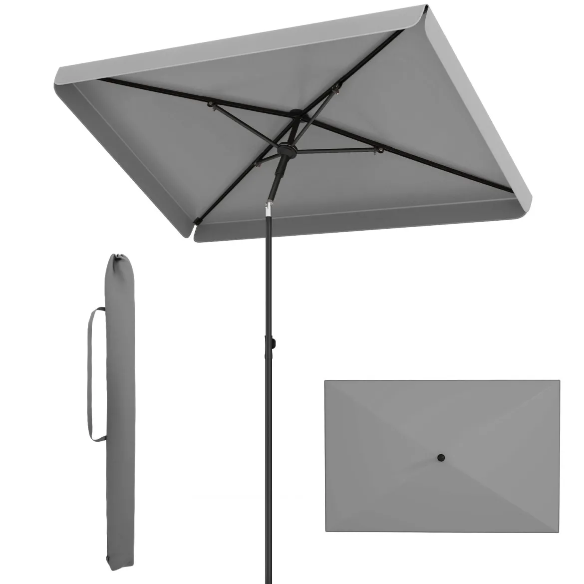 Sonnenschirm 200 x 130 cm Rechteckiger Balkonschirm mit 30° Neigungswinkel Beige/Grau/Braun
