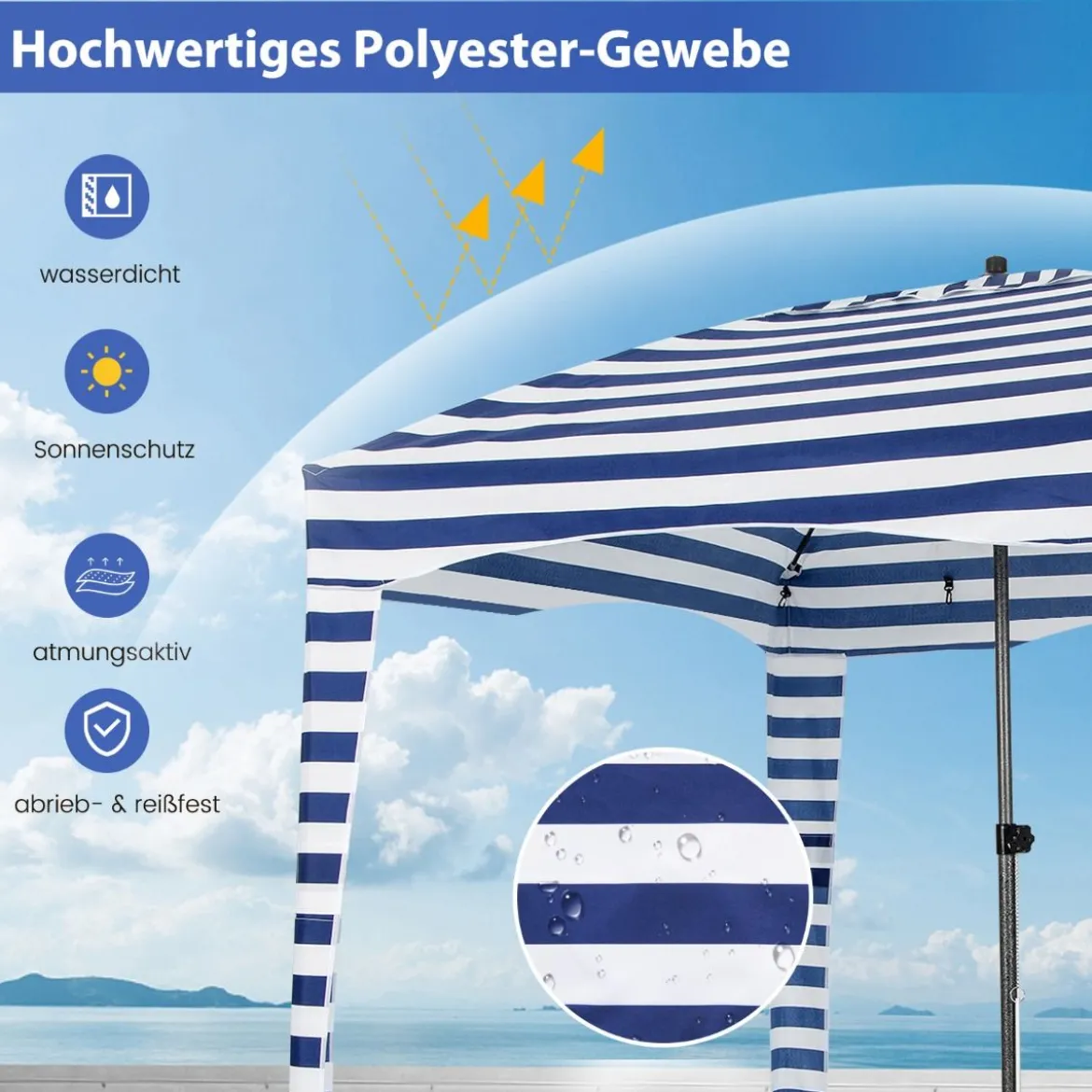 Sonnenschutz mit Abnehmbarer Seitenwand und 8 Sandsäcken tragbares Strandzelt mit Tragetasche 183 x 183 cm