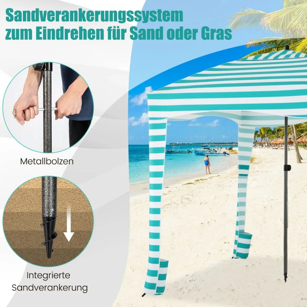 Sonnenschutz mit Abnehmbarer Seitenwand und 8 Sandsäcken tragbares Strandzelt mit Tragetasche 183 x 183 cm